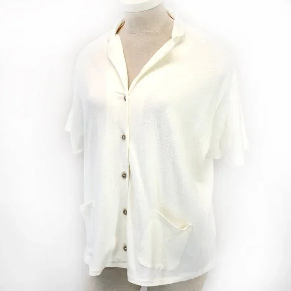 Madewell Plus White Textured Button Down Short Sleeve Cotton Shirt Top Blouse 2X - Picture 2 of 14